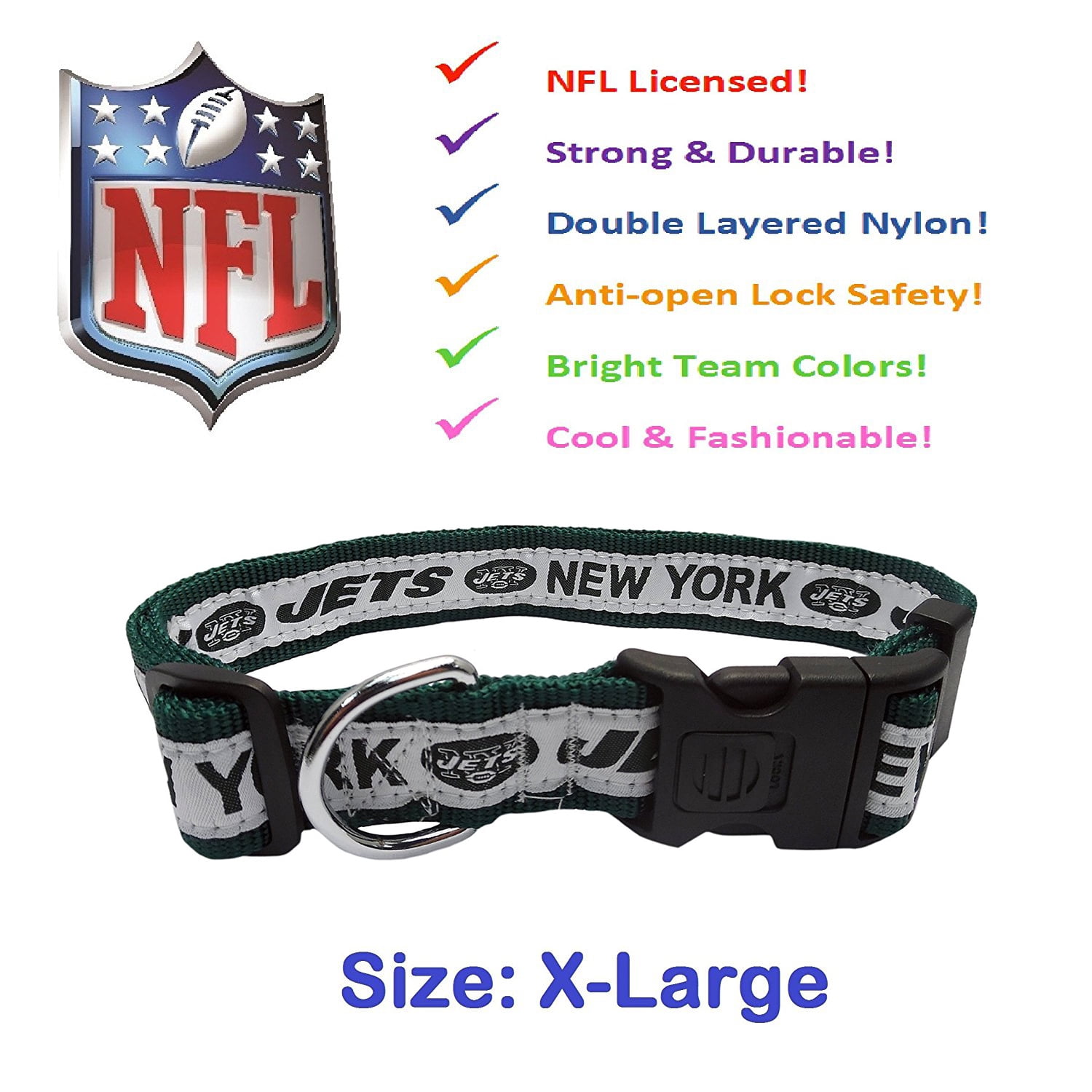 Pets First NFL New York Jets Dog Collar HeavyDuty, Durable