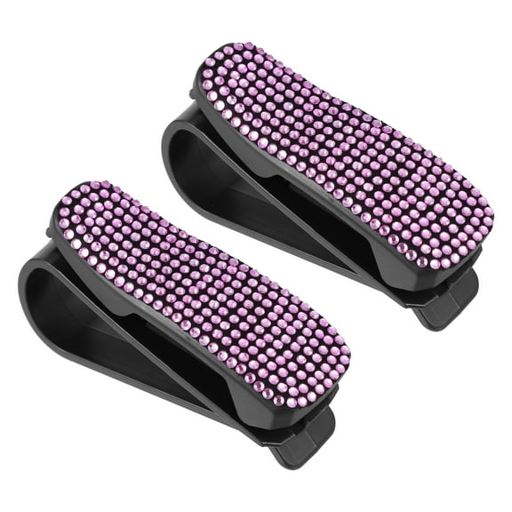 2pcs Visor Glasses Clip Hanger for Car Sun Eyeglasses Mount Ticket Card Clip with Rhinestone Pink