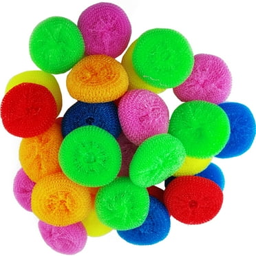 RONYOUNG 30PCS Plastic Dish Scrubbers for Dishes Plastic Pot Round Scrubber Scouring Pad Nylon Dish Scrubber, Poly Mesh Scouring Dish Pads Non Scratch Scrubbers