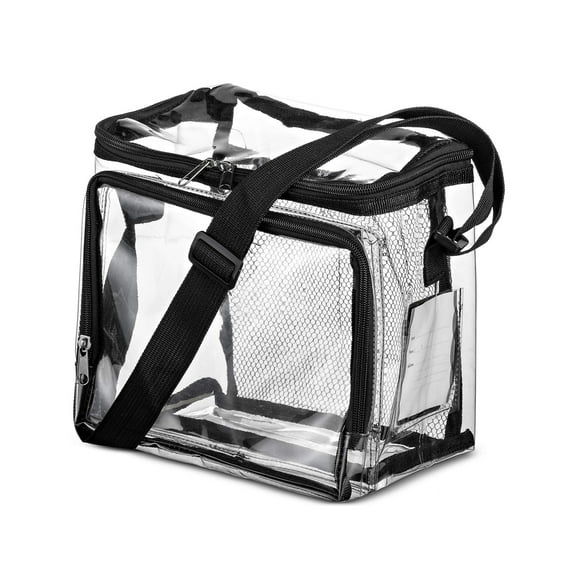 Insulated Reusable Lunch Bag,Adult Large Lunch Box for Women and Men with Adjustable Shoulder Strap,Front Zipper Pocket and Dual Large Mesh Side Pockets, Clear