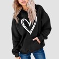 thumbnail image 2 of OYXSER Kids Girls Heart Graphic Hooded Sweatshirt Long Sleeve Pullover Top with Front Pocket Casual School Wear, Black 4-5Y, 2 of 5