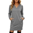 thumbnail image 2 of Guieoi Sweatshirt Dress for Women Plus Size V-Neck Hooded Hoodie Dress Long-Sleeve Side Pockets Relaxed Fit Casual Sports Dress Gray XXXL, 2 of 7