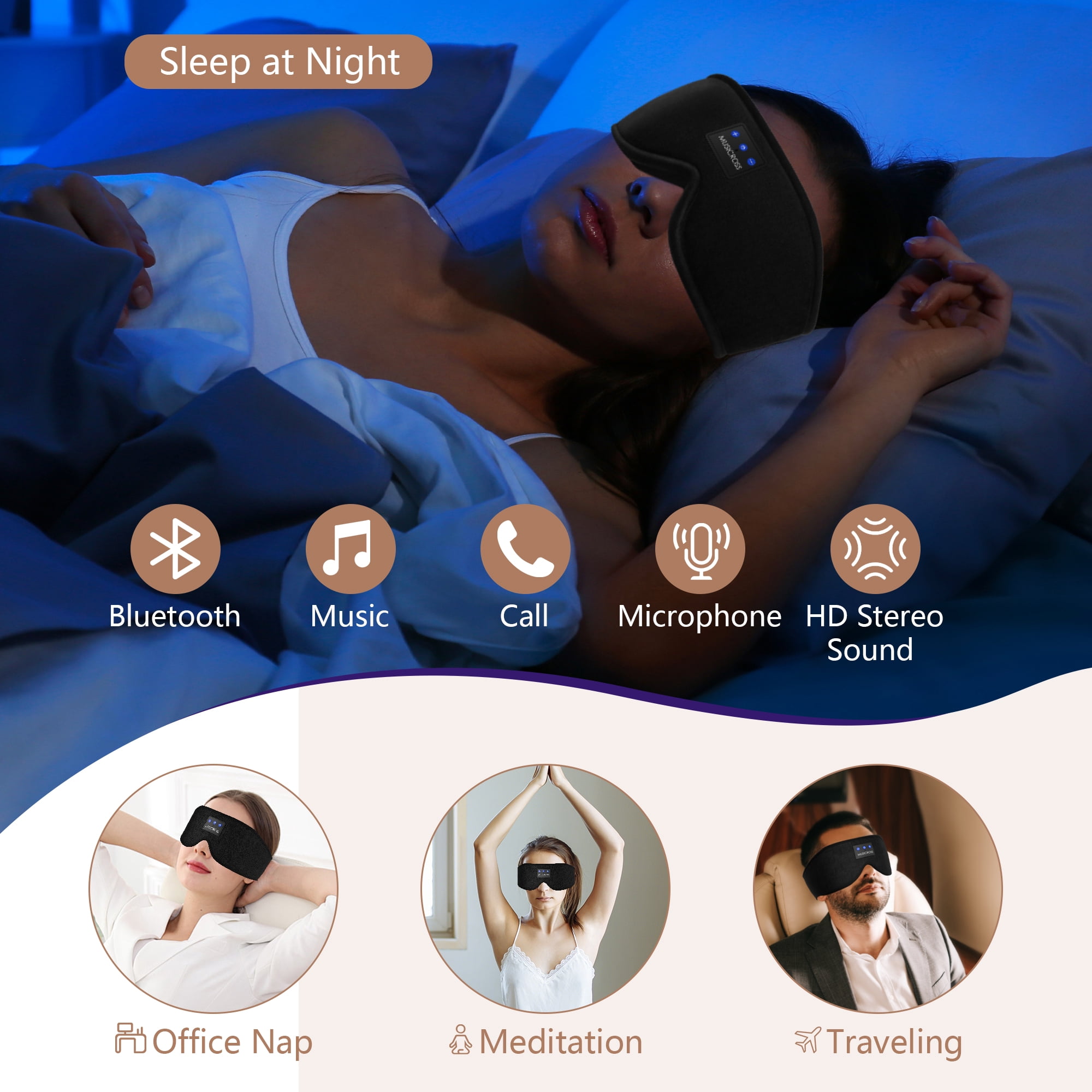 Arsvita Sleep Mask with Headphones Bluetooth 5.2 Wireless, 3D Eye Mask for Sleeping Built-in HD Music, Microphone for Calls, Sleep Headphones for Side Sleepers Travel Yoga Meditation