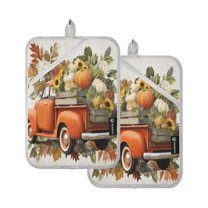 2 Pack Pot Holders for Kitchen Heat Resistant Hot Pads Sets for Cooking Baking Truck Full Of Pumpkins