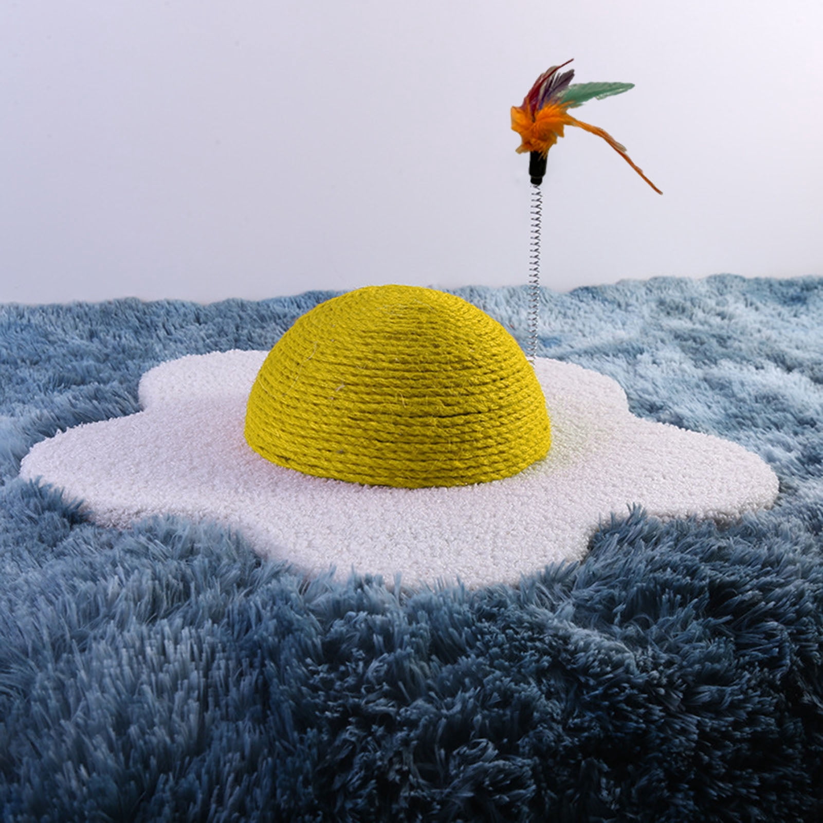 YIFAEUX Cat Scratch Pad Flower Shape Sisal Rope Cat Scratcher Interactive Floor Cat Scratching Board with Spring Plush Bee for Furniture Protector