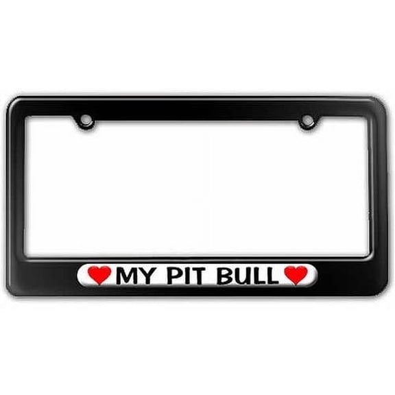 My Pit Bull Love with Hearts License Plate Tag Frame, Multiple Colors