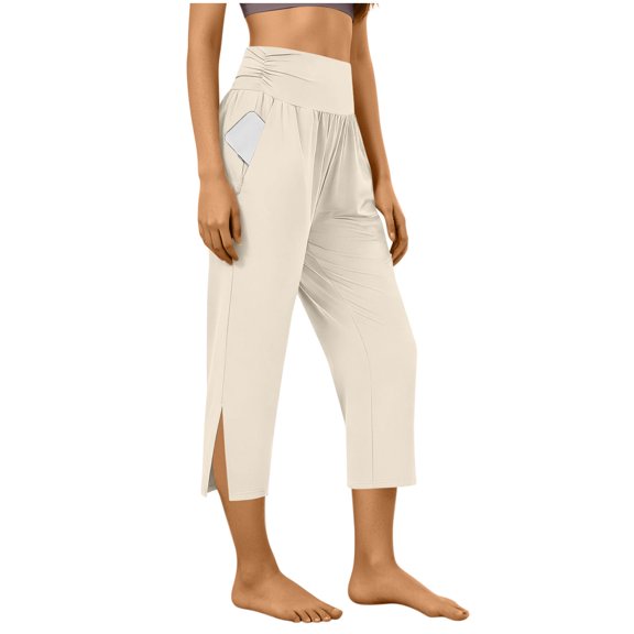 Aofany Capris Pants for Women High Waist Yoga Pants Women Athleisure Straight Legs with Pockets