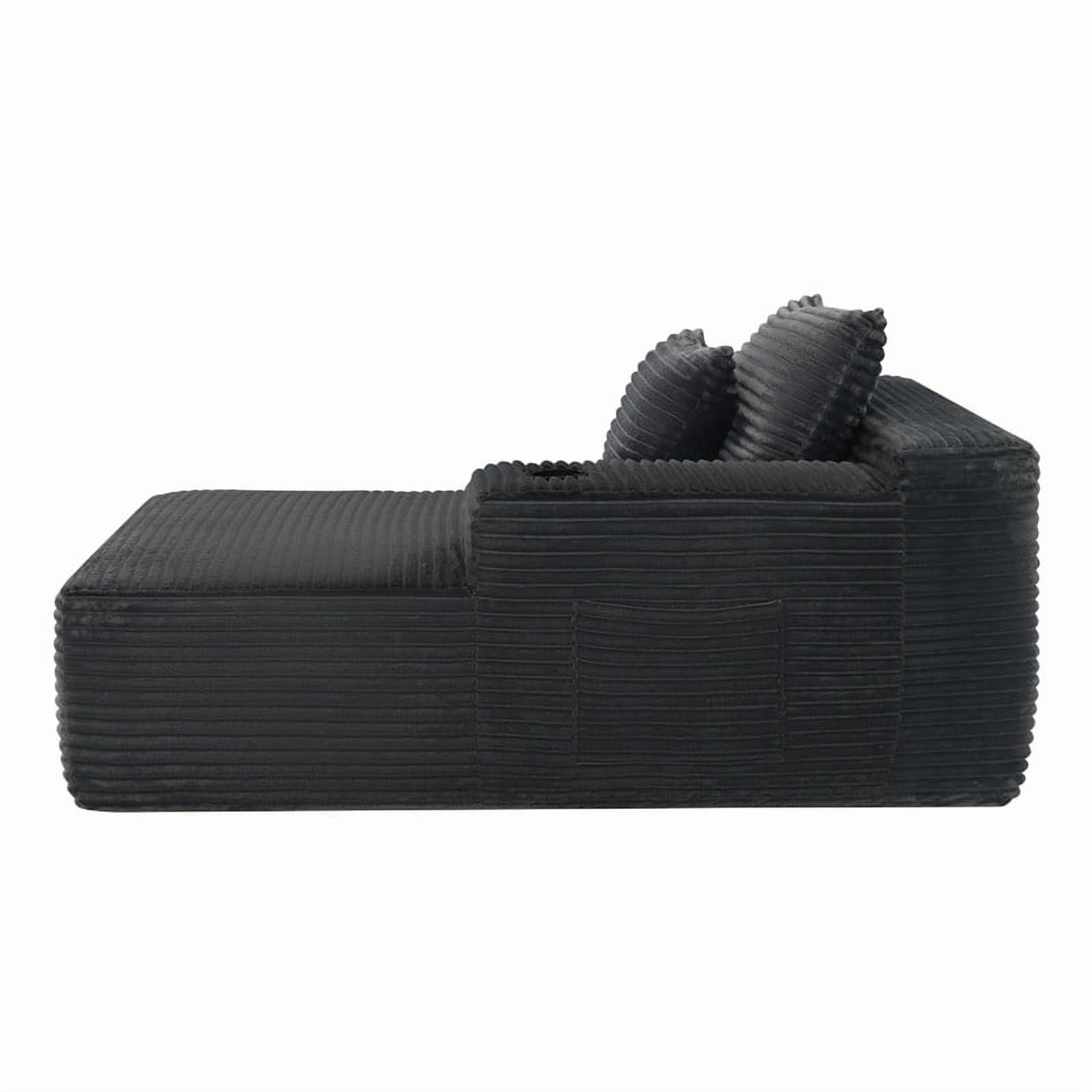 38''W Single Chaise Lounge with Right Cup Holder & Storage Pocket, Boneless Floor Sofa Accent Chair with Pillow