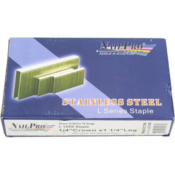 NailPro 1/4" Crown x 1-1/4" Leg Stainless Steel - 5,000 pcs. of "L Series" Staples - JAL15SS