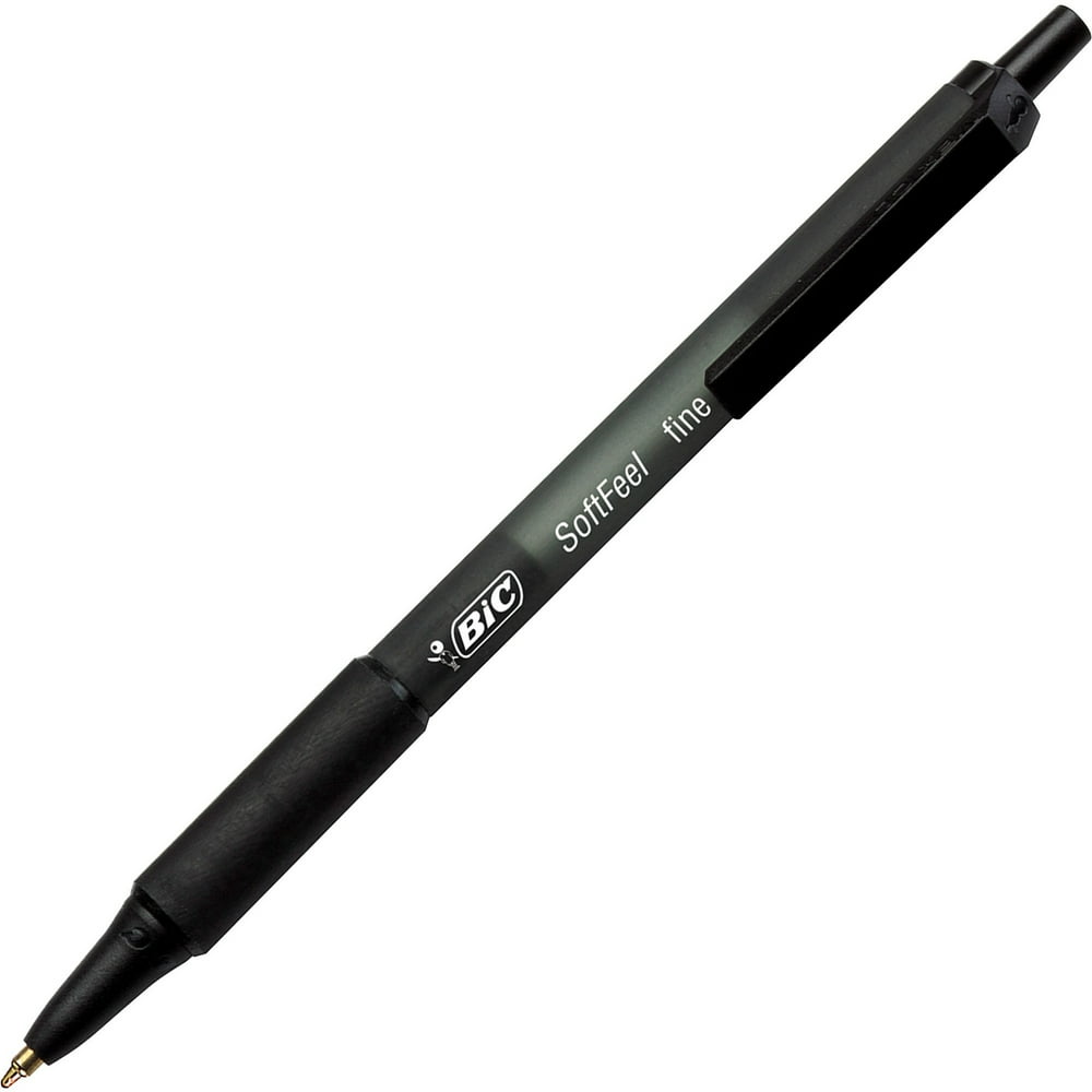 BIC Soft Feel Retractable Ball Pen, Fine Point (0.8 mm), Black, 12