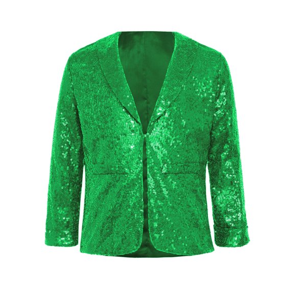 Aislor Boys Girls Christmas Elf Jacket Coat Shiny Sequins Top with Pockets Latin Jazz Disco Dance Green 8