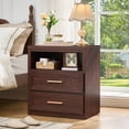 thumbnail image 6 of LEYAOYAO Farmhouse 24" Nightstand with 2 Drawers, Modern Farmhouse Bedside Table with Open Shelf for Bedroom, Walnut, 6 of 9