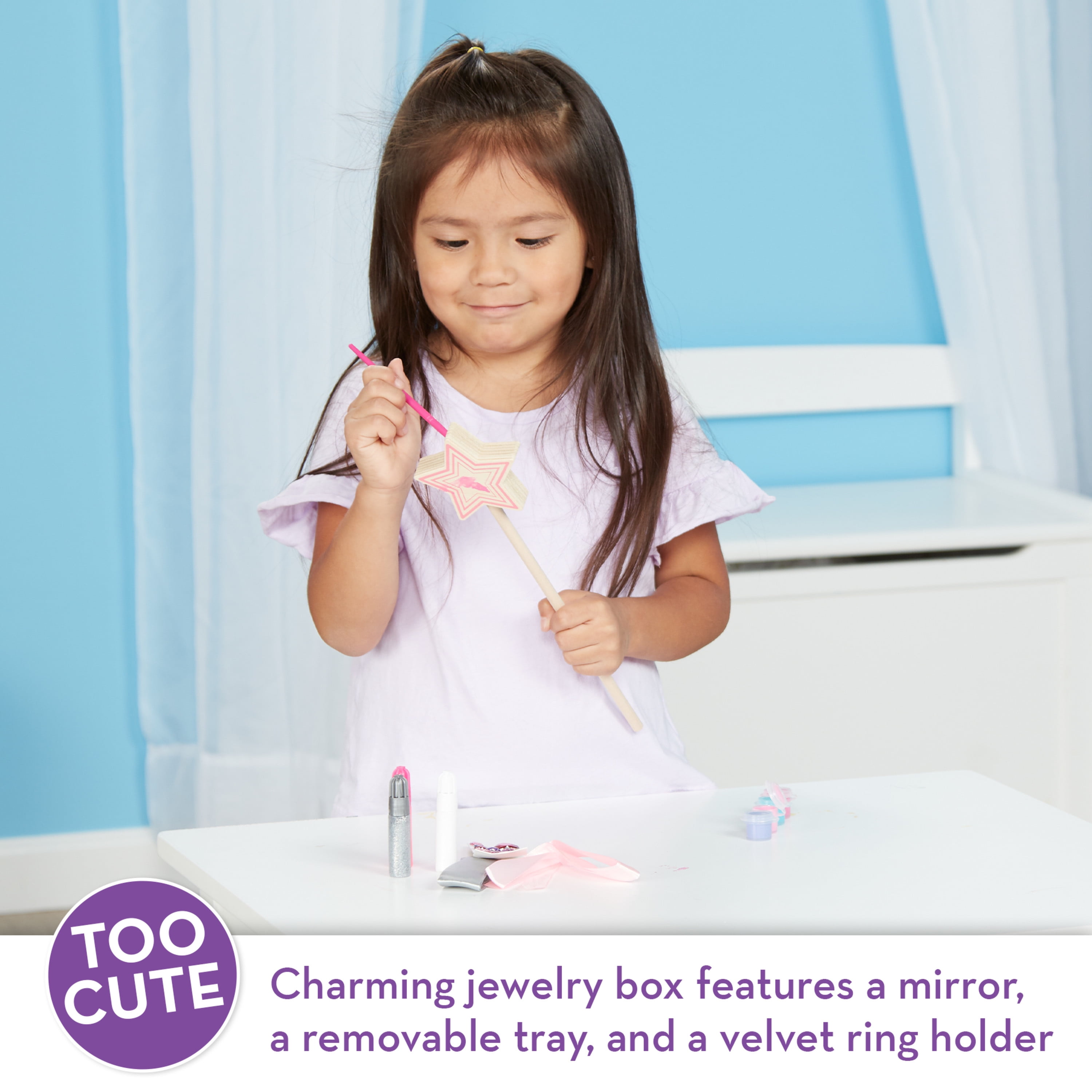 Melissa & Doug Created By Me! Paint & Decorate Your Own Wooden Princess Wand Craft Kit, Pink