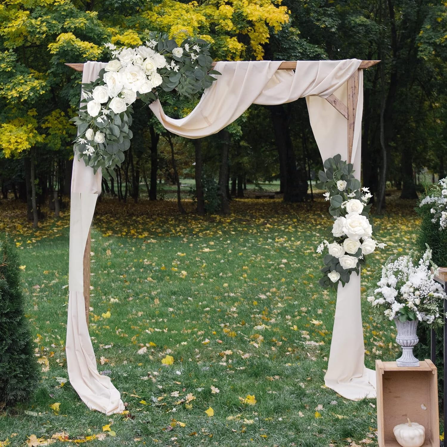 Artificial Wedding Arch Flowers Kit Wedding Arch Decor White Rose Flower Swag Arrangements for Wedding Reception Backdrop Table Decorations Welcome Sign (Pack of 3)