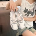 thumbnail image 4 of EKVAHL Women's Slip on Sneakers, Lightweight Ballet Shoes, Breathable Mesh Tennis Shoes, Criss-Cross Strap Sneakers with Buckles, Lightweight Walking Shoes, 4 of 5