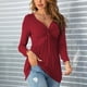 thumbnail image 2 of Blusa Anudada Delantera Camisa Mujer Cuello En V Manga Larga Camiseta Casual Color Sólido Jersey Tops Vino Rojo L, 2 of 6