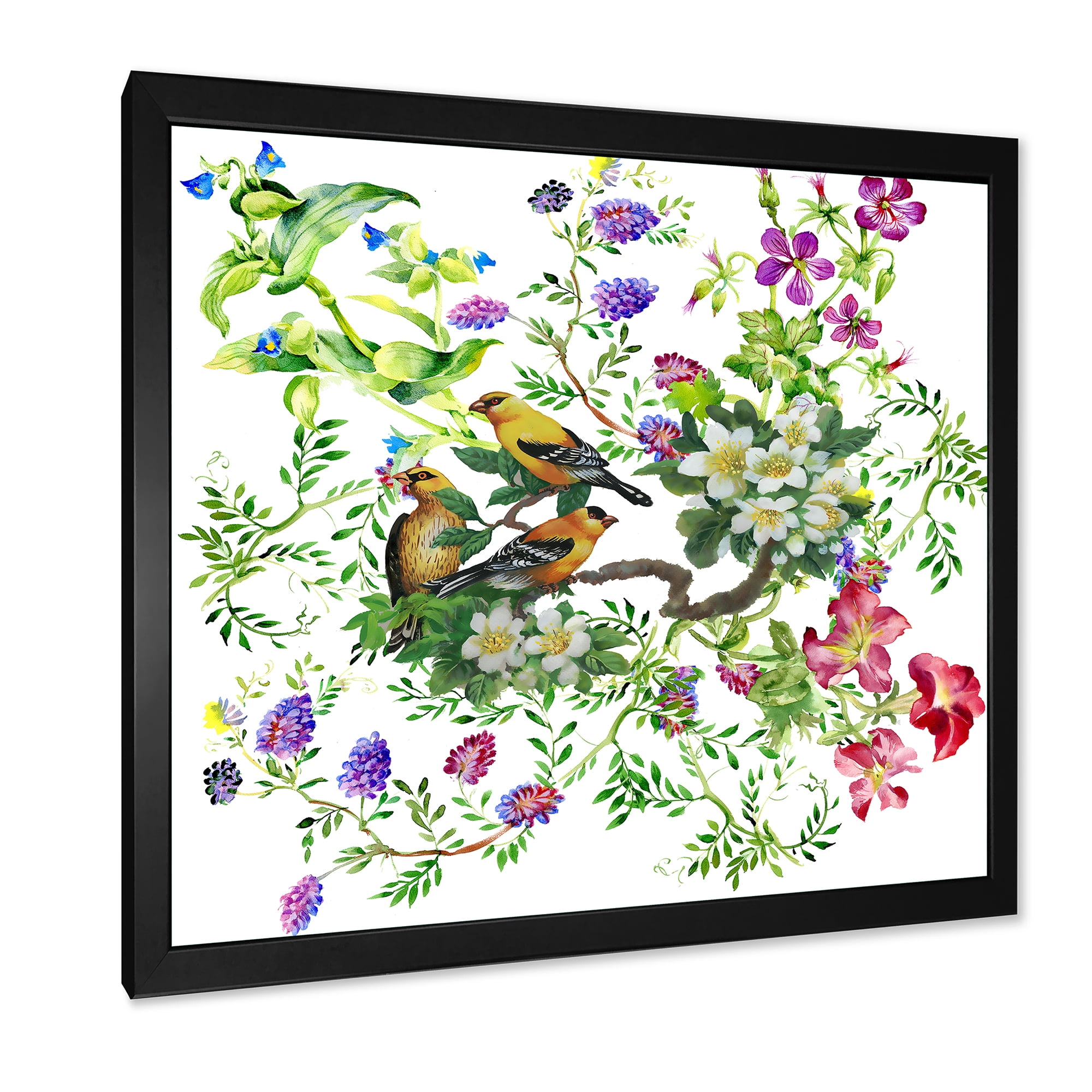 Designart 'Tropical Birds Sitting On Blooming Tree' Traditional Framed Art Print