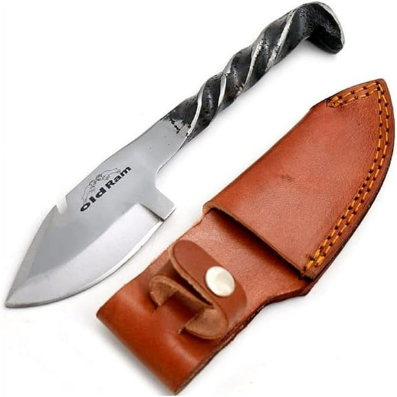 Old Ram - Handmade Railroad Spike 9 Inch Hunting Knife with Leather Sheath