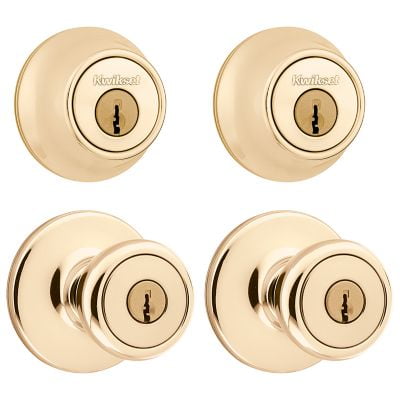 Cylindrical Lock Knob - Kwikset 242 Tylo Keyed Entry Knob and Single Cylinder Project Pack,Polished Brass, 92420-031