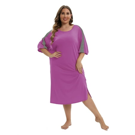 

Xmarks Women s Short Sleeve Sleepshirt Scoopneck Neck Sleepwear Soild Nightshirt Plus Size Purple XL