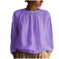 thumbnail image 3 of Women's Summer Short Sleeve Pullover Tops Shirts Blouses Round Neck Loose Fit Wrinkled Texture Solid Color Soft Casual Daily Wear Work Office Vacation Outfits Fashion Essential Gift for Women, 3 of 9