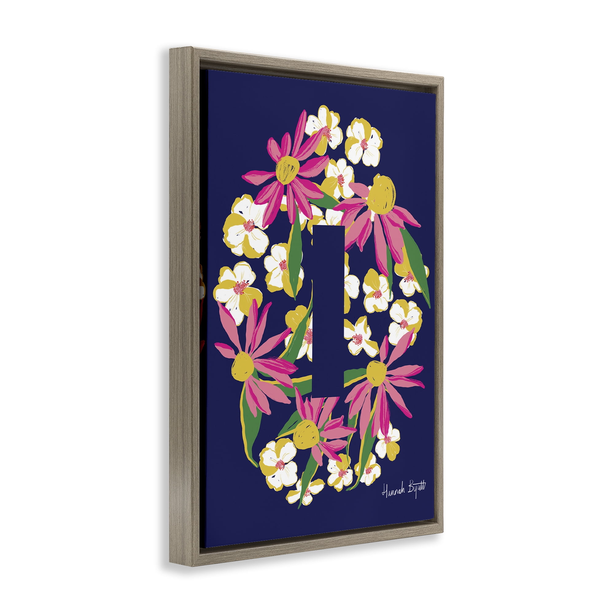 Stupell Industries Floral Bloom Letter I Botanical & Floral Painting Brown Floater Framed Art Print Wall Art, 21 x 31
