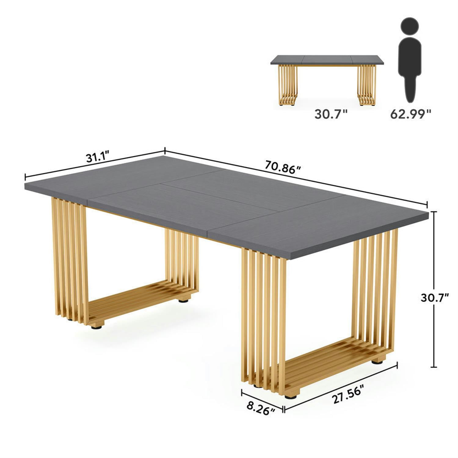 Demi Bonn 70" Modern Rectangular Dining Table for 6-8 People, Wood Kitchen Dinner Table for Dining Room, Home, Gray