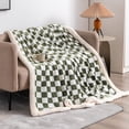 thumbnail image 2 of Sherpa Throw Blanket Fleece Blanket with Checkered Pattern Soft Thick Blanket for Couch, Bed, Sofa Luxurious Warm and Cozy for All Seasons (Dark Olive,60"x80"), 2 of 6