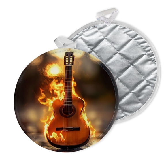 2 PCS Pot Holders for Kitchen,Potholders Sets with Hook for Oven,Cooking,Baking,Cool Lovely Guitar On Fire