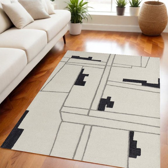 5' X 8' Ivory Gray And Taupe Wool Abstract Tufted Handmade Area Rug