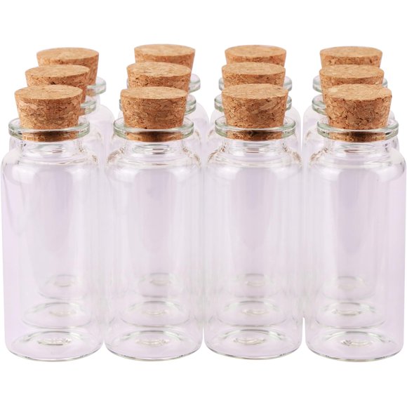 30ml Cork Stoppers Glass Bottles, Small Jars for Candy Wishing Bottle Wedding Favors (12 Sets)
