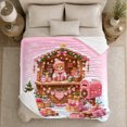 thumbnail image 5 of Whimsical Teddy Bear Christmas Cabin Shop Pink, Festive Holiday Scene, Warm Flannel Blanket for Cabin and Lodge with Detailed Artwork, Art Lovers Christmas Gift, Festive Home Decor, 5 of 9