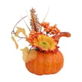 thumbnail image 3 of Clearance Sale | 11 Inch Foam Pumpkin Tabletop Decor with Fall Leaves and Wheat, Halloween Thanksgiving Centerpiece, Orange, 3 of 3