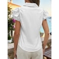thumbnail image 4 of Women Puff Short Sleeve Button Down Shirt Collared Ruched Fitted Blouse, 4 of 6