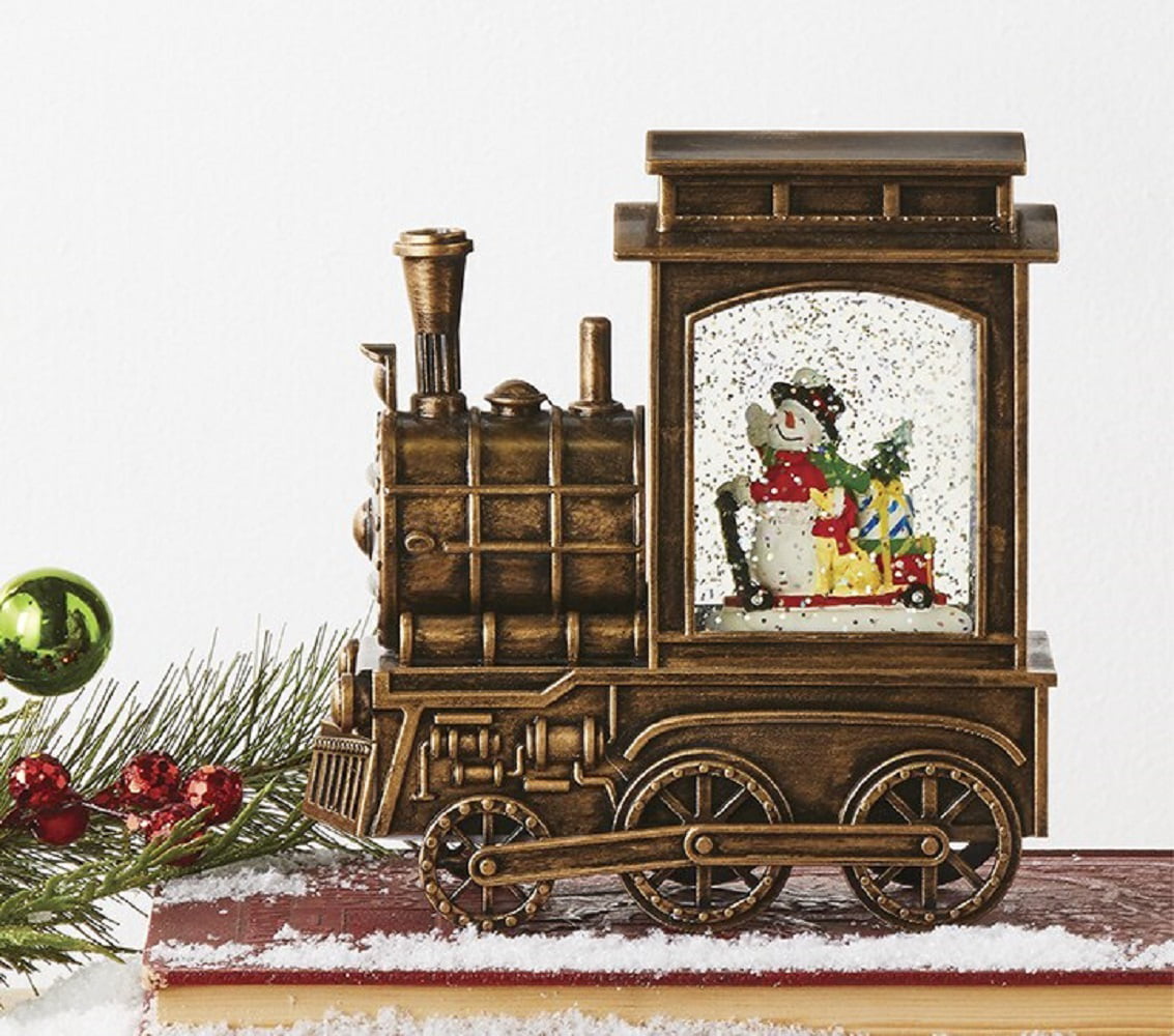 RAZ IMPORTS 6.75" SNOWMAN IN MUSICAL LIGHTED WATER TRAIN 