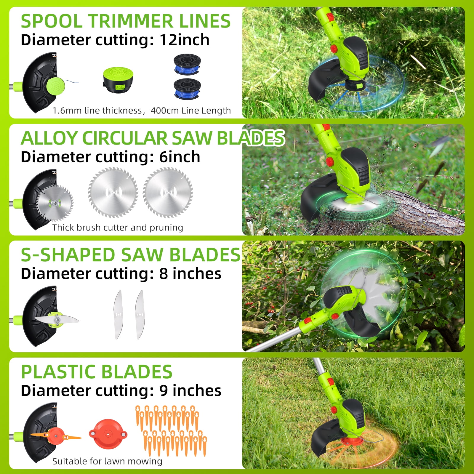 Paddsun Weed Eaters, Electric Cordless Weed Wacker 24V String Trimmer with 8 inch Blades Electric Weed Eater