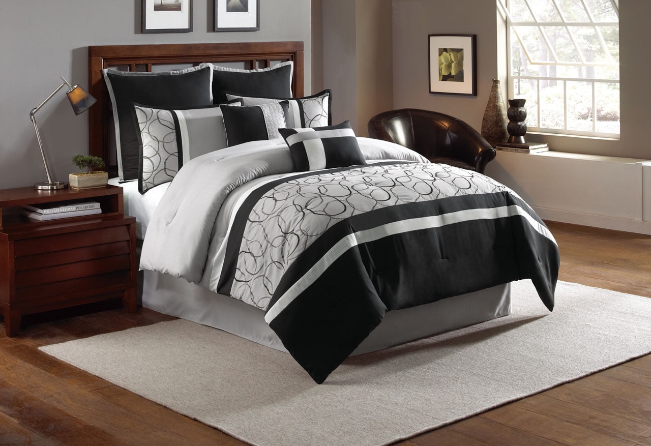 8 Piece Blakely Black Gray Comforter Set