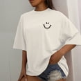 thumbnail image 1 of RWJDXD T-Shirt en Coton à Manches Courtes Imprimé Happy Expression pour Femmes Street Hip Hop Vêtements Respirants Tout-Temps Col Rond T-Shirts pour Femmes, 1 of 7