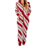DPTALR Women's Casual Hooded Pajamas Print Christmas Romper Homewear