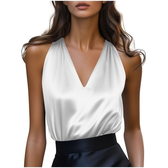 Mujeres Correa de Espagueti Tops de Satén Camisola Cuello Profundo V Verano Capa Cami Vestir Por la Noche