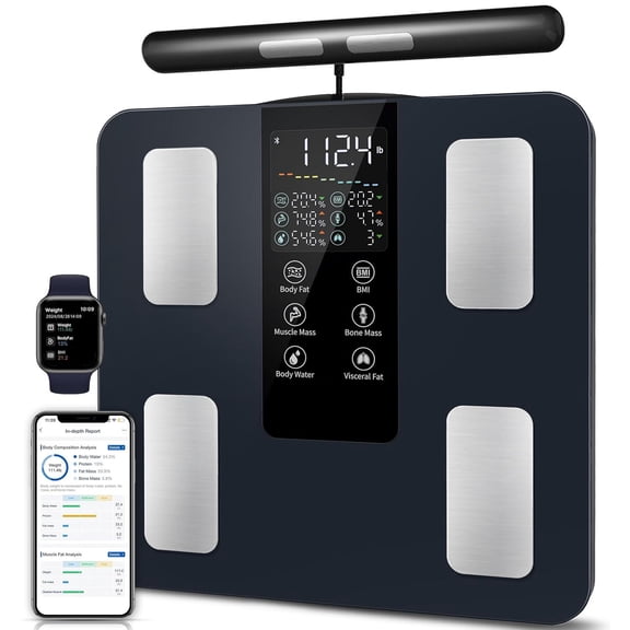 Smart Scale: 8-Electrode Digital Bathroom Scale for Weight Fat BMI Muscle Mass Full Body Composition Analyzer Bluetooth Weighing Machine