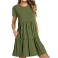thumbnail image 2 of Midsumdr Dresses for Women 2025 Casual Short Sleeve Crewneck Summer Dress Casual Pleated Flowy Tiered Maxi Beach Dress with Pockets, 2 of 6