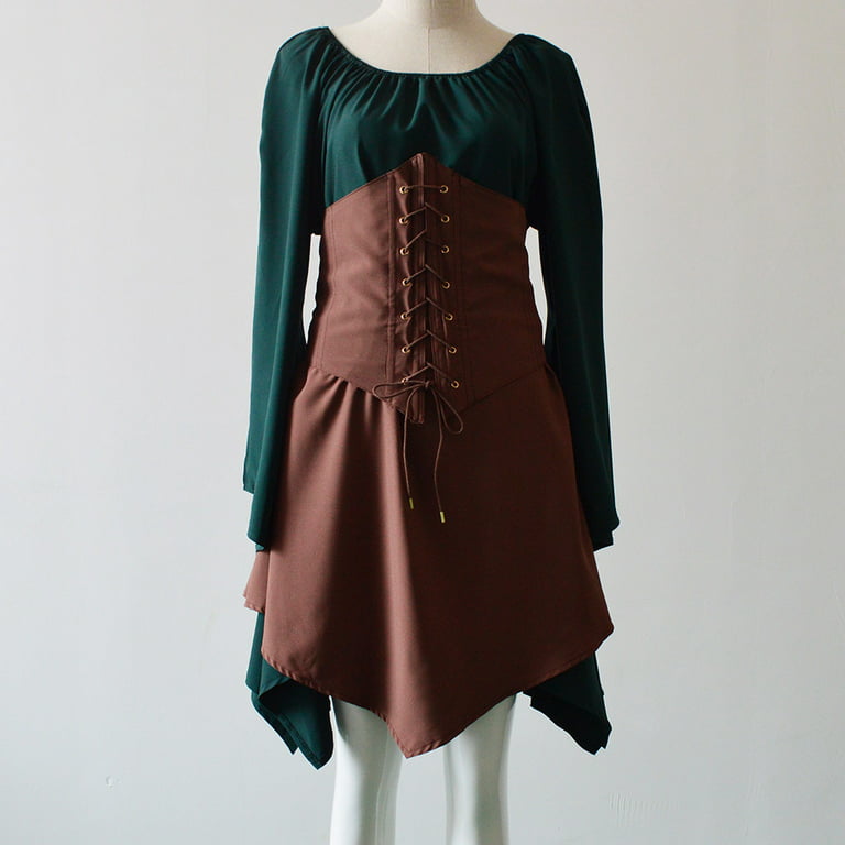 YYDGH Renaissance Medieval Dress for Women Costume Bell Sleeve Corset Skirt  Overskirt Gown Green Khaki XXL