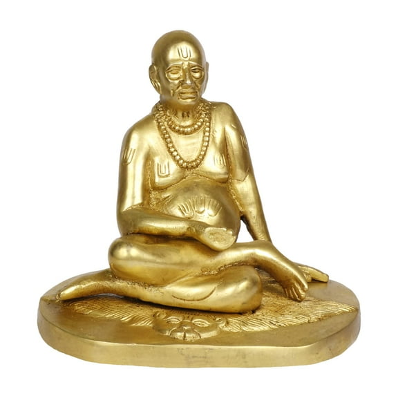 Brass World Brass Shrimad Narasimha Shri Akkalkot Chanchal Bharati Digambar Saraswati Swami Samarth (Gold Color, Height 7.25 Inch)
