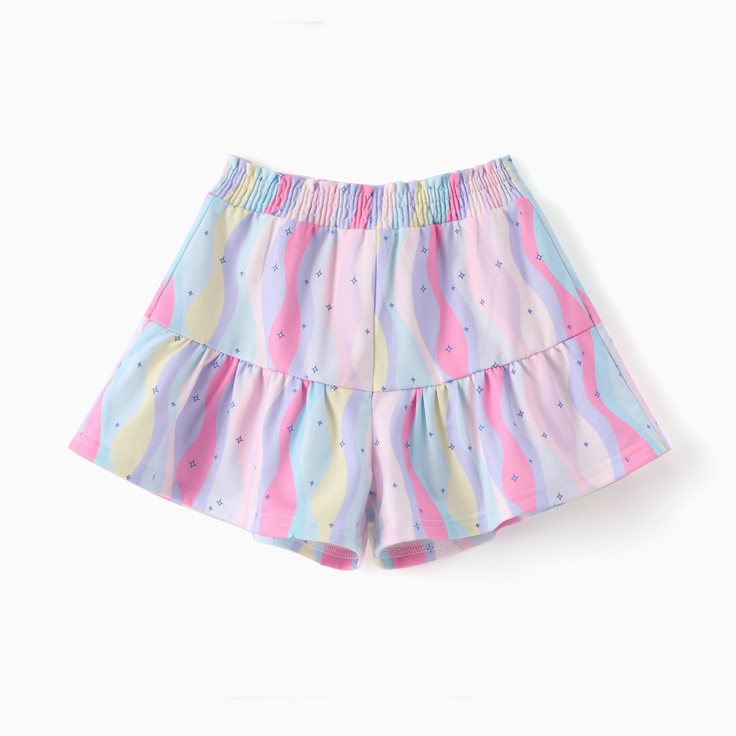 Disney Stitch Girls 2 Piece Outfit Ruffle Sleeve Graphic Crop T-shirt and Rainbow Tiered Skort Shorts Summer Set Kids 8-9Y