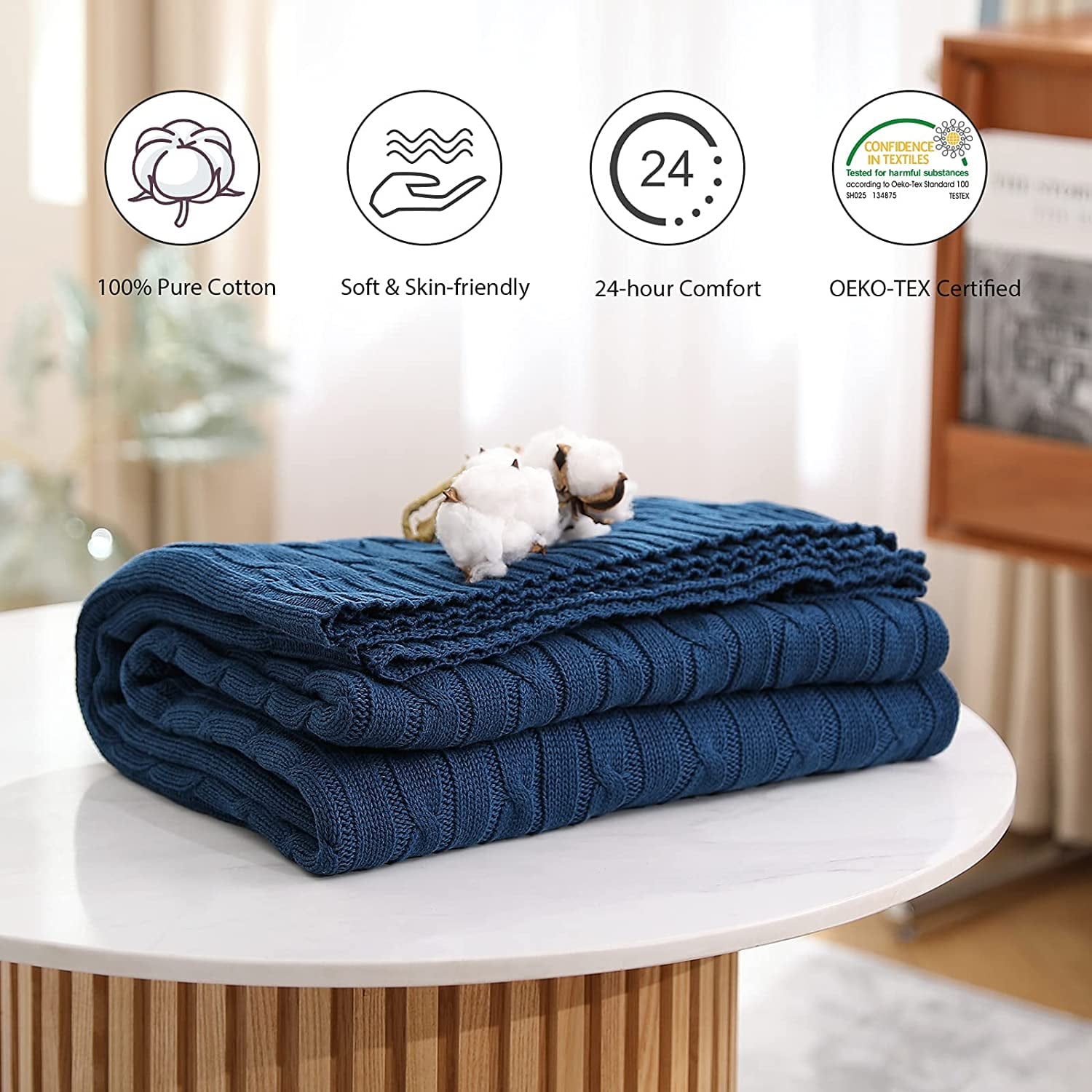 とめ 無垢材】 Navy Blue Cable Knit Throw Blanket Queen Size 👒 for Bed