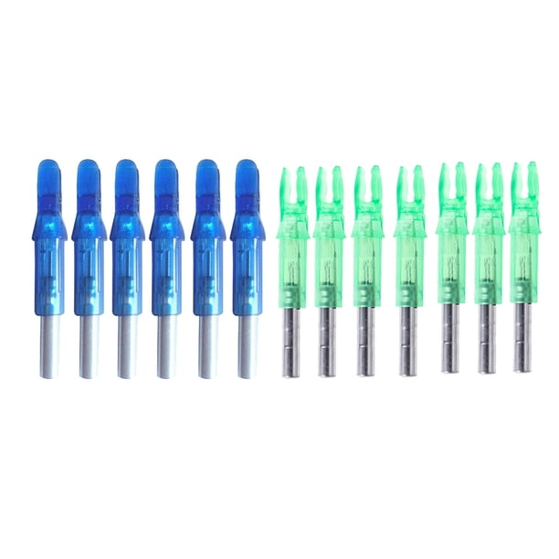 EeaseMX 12 flechas iluminadas con LED para caza con arco, colas luminosas, accesorios para arco, punta interna, compatible con eje de flecha de 6,2 mm (verde y azul)