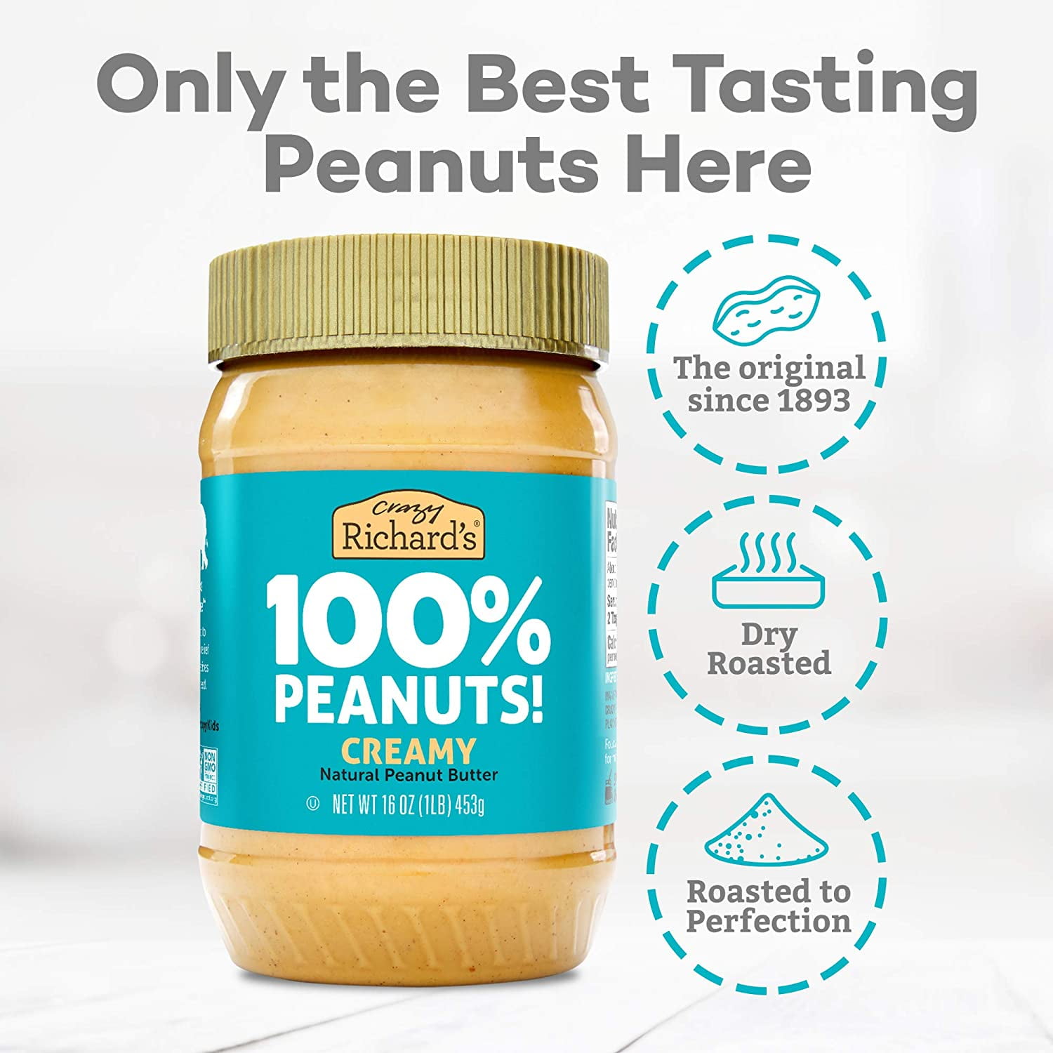 (Pack of 6) Crazy Richards 100% Peanuts Creamy Natural Peanut Butter, 16 oz