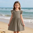 thumbnail image 6 of Grblisyd Girls Dresses Size 10-12 Summer Solid Color Cotton Linen Sundress Casual Party Wedding Ruffle Sleeve Crew Neck Knee Length A Line Dress, 6 of 6