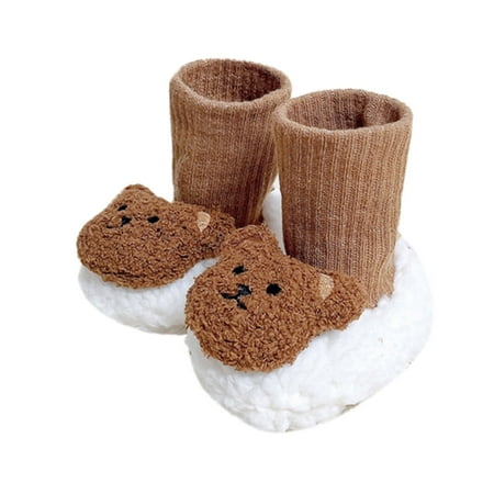 

Winter Children Infant Toddler Shoes Boys Girls Floor Sock Shoes Warm Comfortable Colorblock Cartoon Bear Pattern